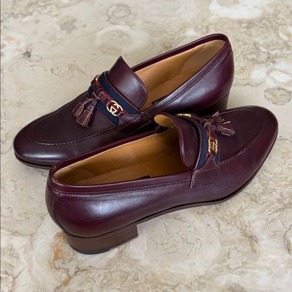 Authentic Gucci Paride Interlocking G Tasselled Leather Loafers Bordeaux - Picture 10 of 16